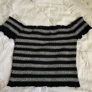 Off the shoulder black and white striped crop top. Size medium.